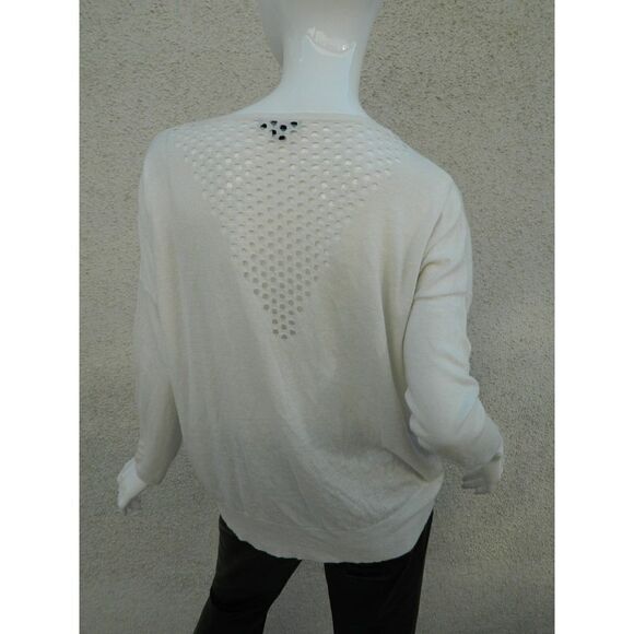 Ella‎ Moss Sweater Ivory White Crochet Pullover Thin Knit Sweater  Size Small - Picture 3 of 7